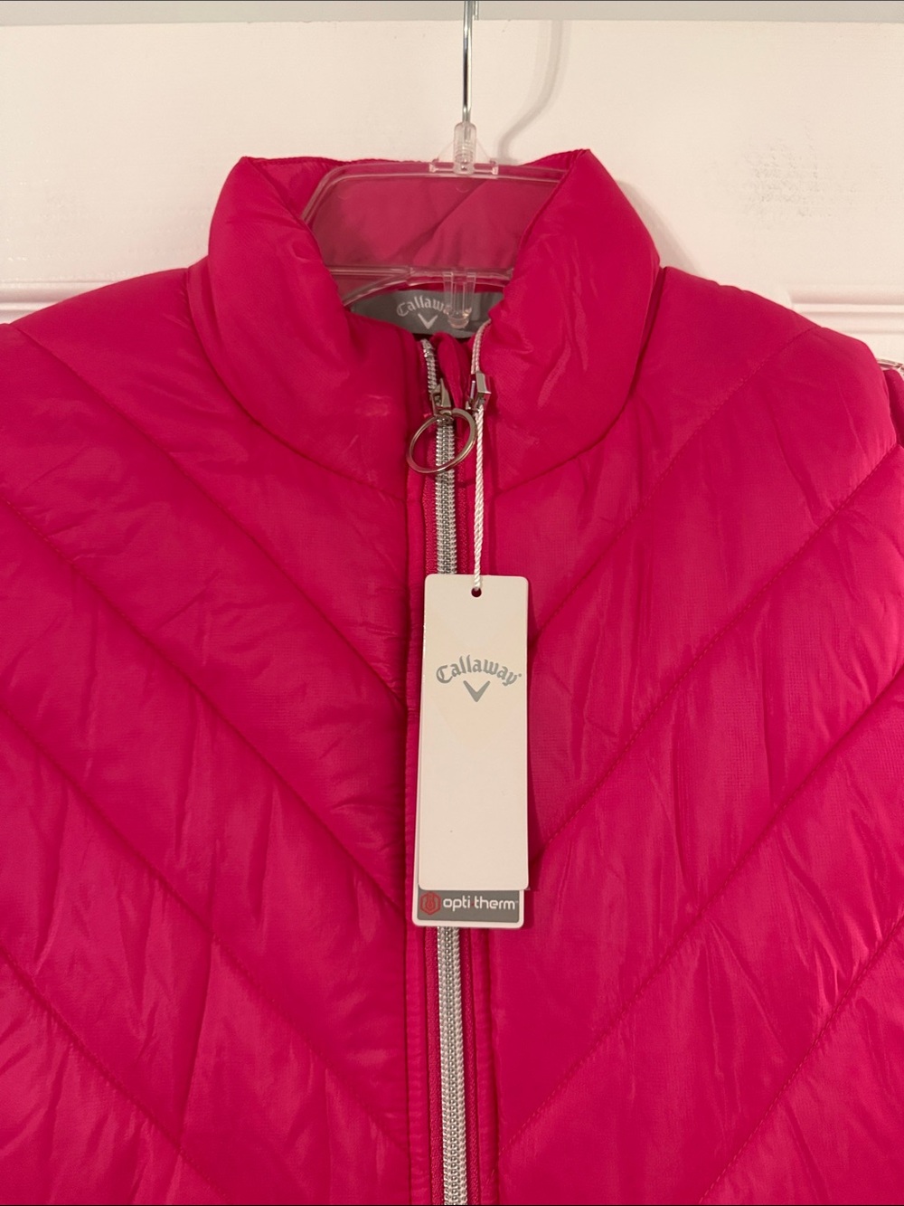 Callaway Bright Pink Quilted Puffer Vest size L 100% nylon length 27” bust 38” - Picture 3 of 8